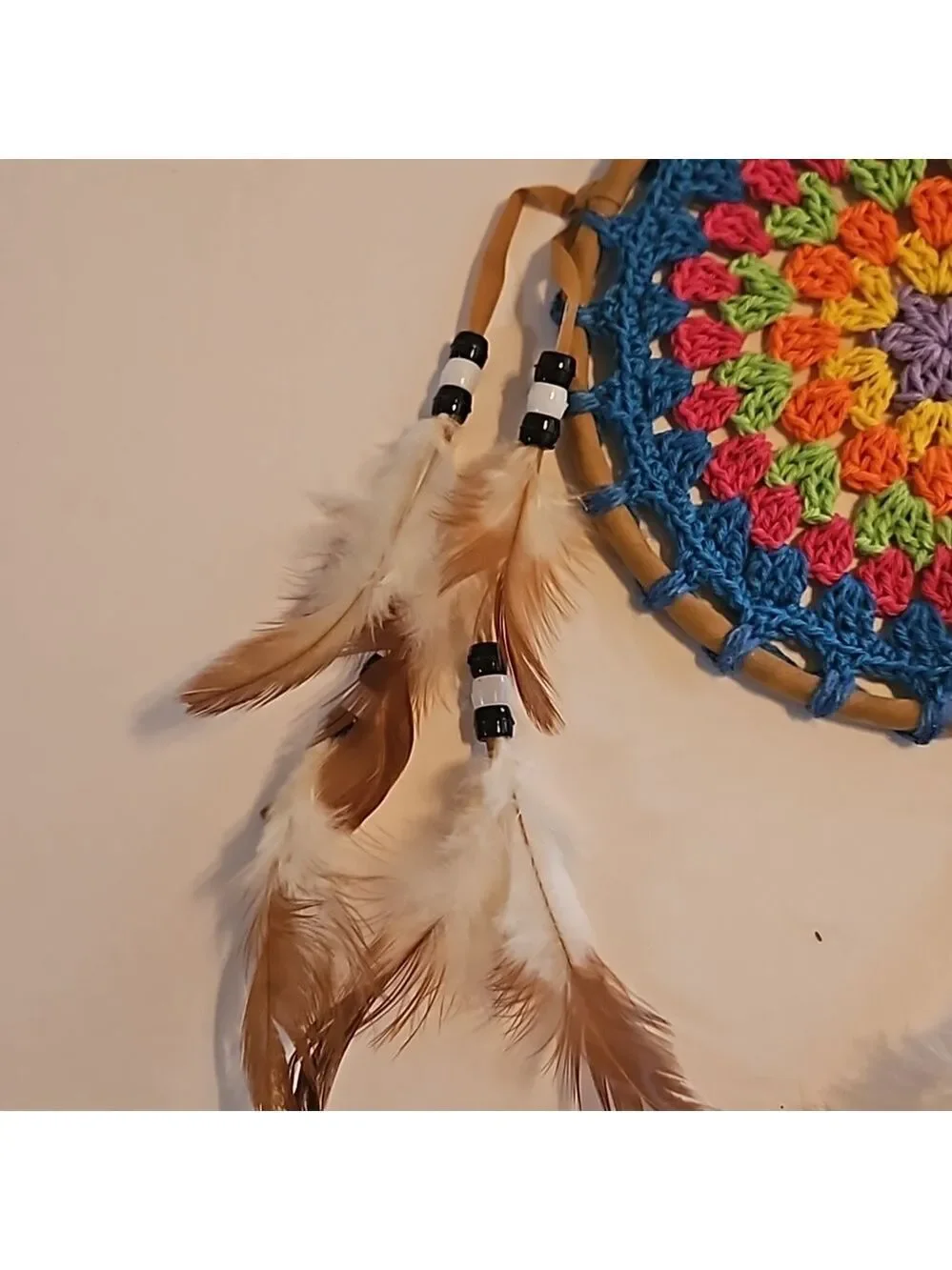 Hand Crafted crochet dreamcatcher multicolored floral eclectic textile decor